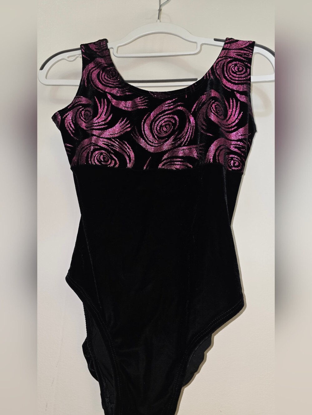 Black Velvet Bodysuit with Metallic Pink Swirl Yoke